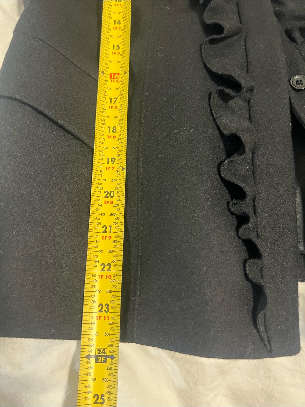 Wool Black Ruffle-Front Blazer Jacket - Picture 3 of 10